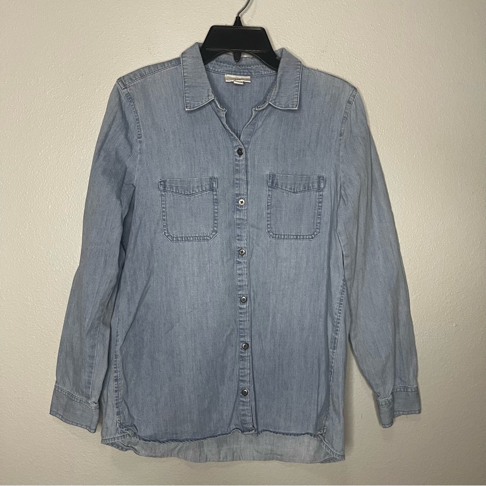 J Jill Denim Chambray Long Sleeve Shirt Button Women Small Blue Casual Career